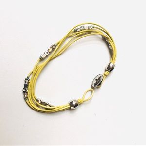 Fossil multi strand yellow leather strap silver beads bracelet